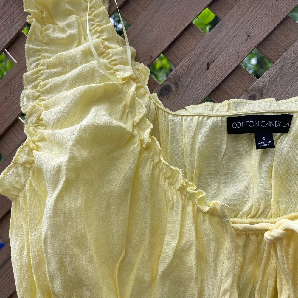 Cotton Candy LA Yellow Ruched Blouse with Tie Front - Picture 2 of 3